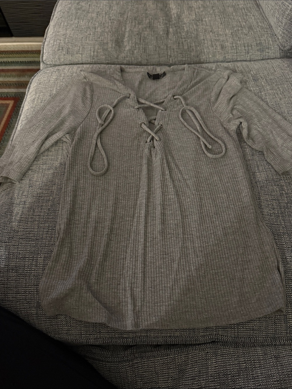 Topshop Light Gray Ribbed Lace-Up V-Neck Tunic